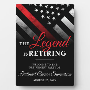 Brandweerman pensioen rode lijn vlag welkom fotoplaat