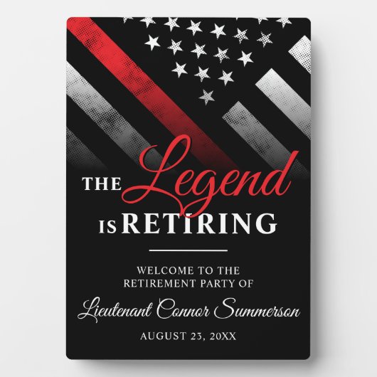 Brandweerman pensioen rode lijn vlag welkom fotoplaat (voorkant)