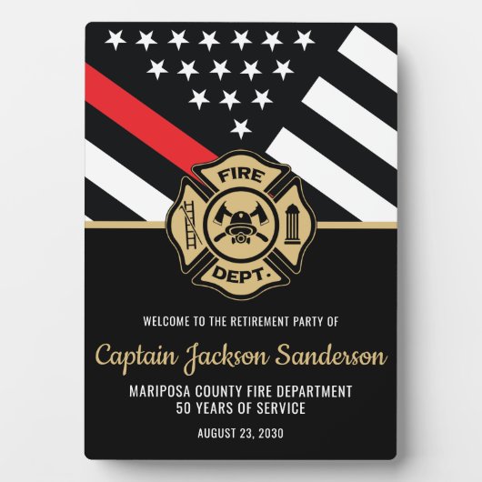 Brandweerman pensioen rode lijn vlag welkom fotoplaat (voorkant)