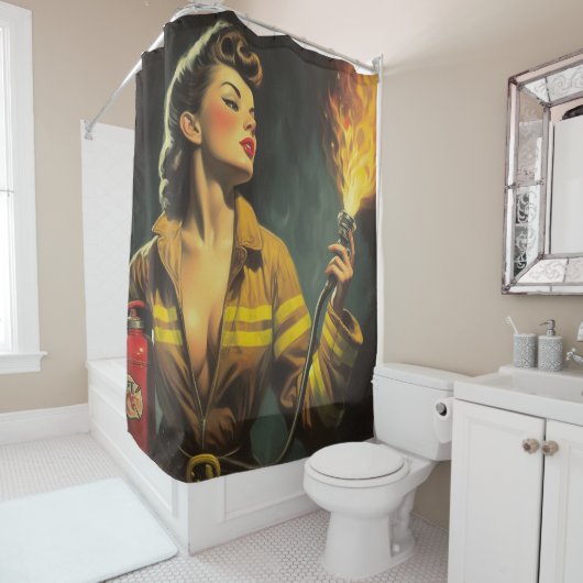  brandweerman Pin Up Douchegordijn (In situ)