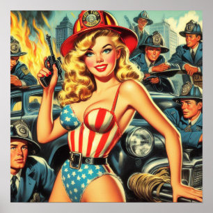 brandweerman pin-up poster