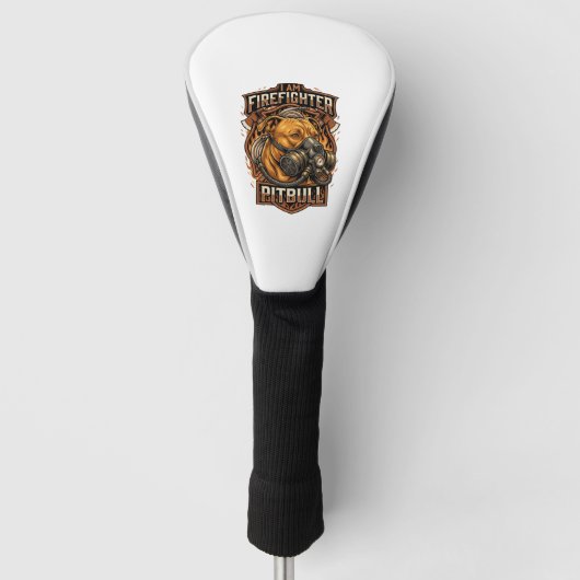 Brandweerman Pitbull Hond Gas Mask Schild Golfheadcover (Voorkant)