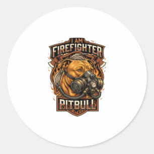Brandweerman Pitbull Hond Gas Mask Schild Ronde Sticker