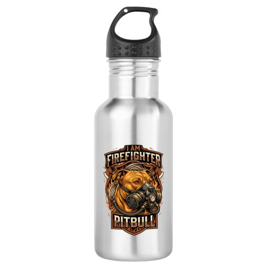 Brandweerman Pitbull Hond Gas Mask Schild Waterfles (Voorkant)