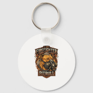 Brandweerman Pitbull Hond Gas Masker Schild Sleutelhanger