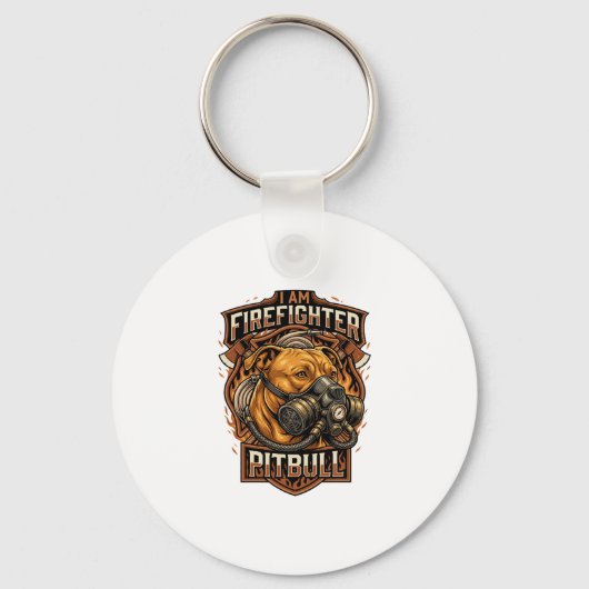 Brandweerman Pitbull Hond Gas Masker Schild Sleutelhanger (Voorkant)