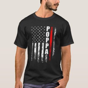 Brandweerman Poppa Amerikaanse vlag Vader's Day Vo T-shirt