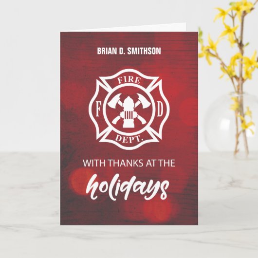 Brandweerman Prettig Einde Jaar Dank U Embleem op  Kaart (Gele Bloem)