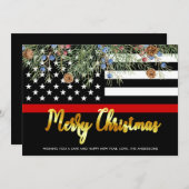 Brandweerman, prettige kerstdagen met rode lijn feestdagenkaart (Voorkant / Achterkant)