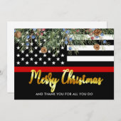 brandweerman, prettige kerstrode lijn Dank je wel Feestdagenkaart (Voorkant / Achterkant)