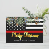 brandweerman, prettige kerstrode lijn Dank je wel Feestdagenkaart (Staand voorkant)