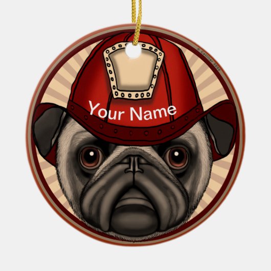 Brandweerman Pug Keramisch Ornament (Voorkant)
