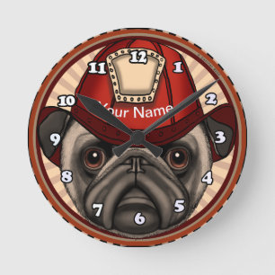 Brandweerman Pug Ronde Klok