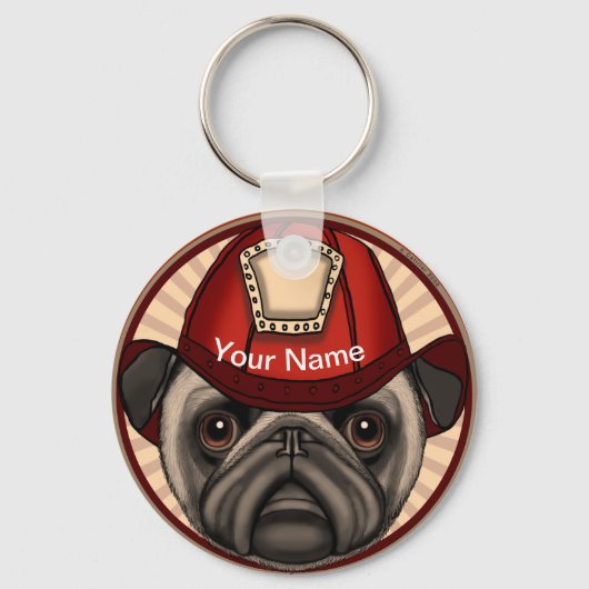 Brandweerman Pug Sleutelhanger (Voorkant)