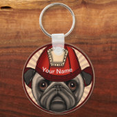 Brandweerman Pug Sleutelhanger (Voorkant)