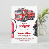 Brandweerman Red Fire Truck Boy Baby shower Kaart (Staand voorkant)