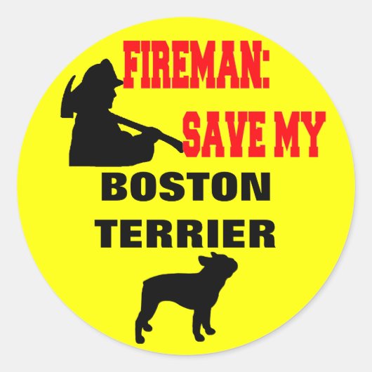 Brandweerman Red mijn Boston Terrier Ronde Sticker (Voorkant)