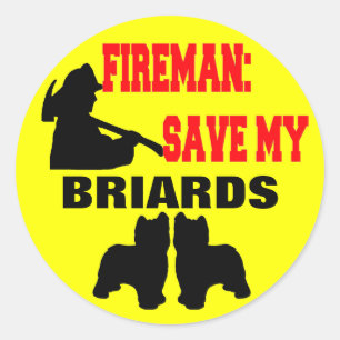 Brandweerman red mijn briards ronde sticker