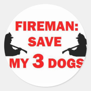 Brandweerman red mijn drie honden ronde sticker