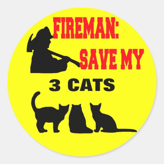 Brandweerman red mijn drie katten ronde sticker (Voorkant)