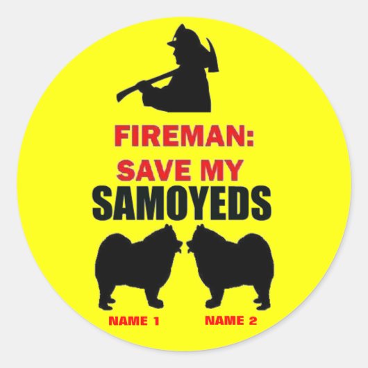 Brandweerman red mijn Samoyeds Ronde Sticker (Voorkant)