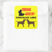 Brandweerman red mijn twee chocolade lab honden vierkante sticker (Tas)