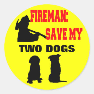 Brandweerman red mijn twee honden ronde sticker