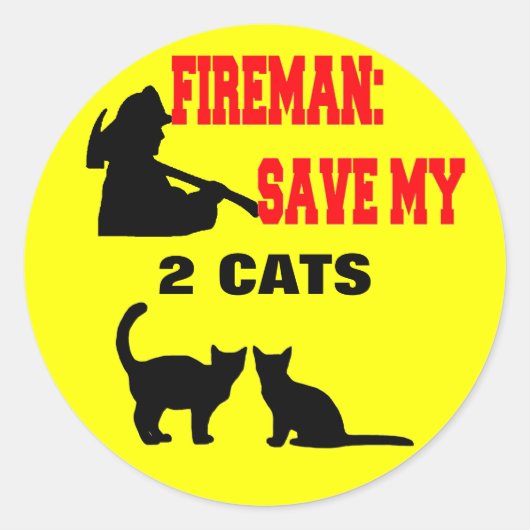 Brandweerman red mijn twee katten ronde sticker (Voorkant)