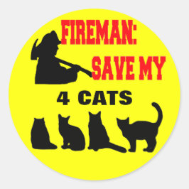 Brandweerman red mijn VIER katten Ronde Sticker