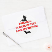Brandweerman Red mijn Weiner Dog Joke Ronde Sticker (Envelop)