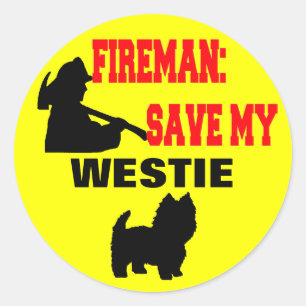 Brandweerman red mijn Westie hond brandveiligheid Ronde Sticker
