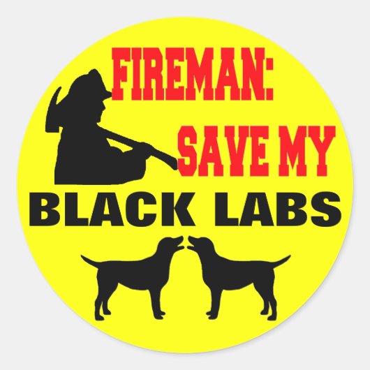 Brandweerman red mijn zwarte labs ronde sticker (Voorkant)