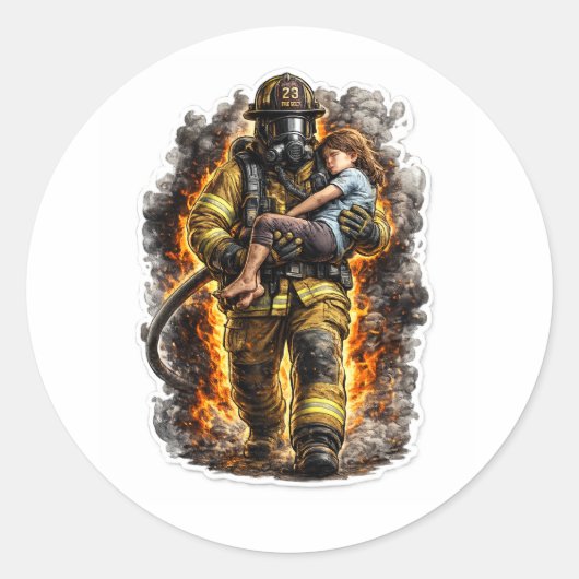 Brandweerman Reddingsheld Redt Kind Sticker (Voorkant)