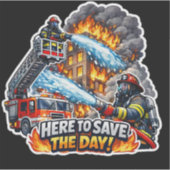 Brandweerman redt de dag-sticker sticker (Voorkant)