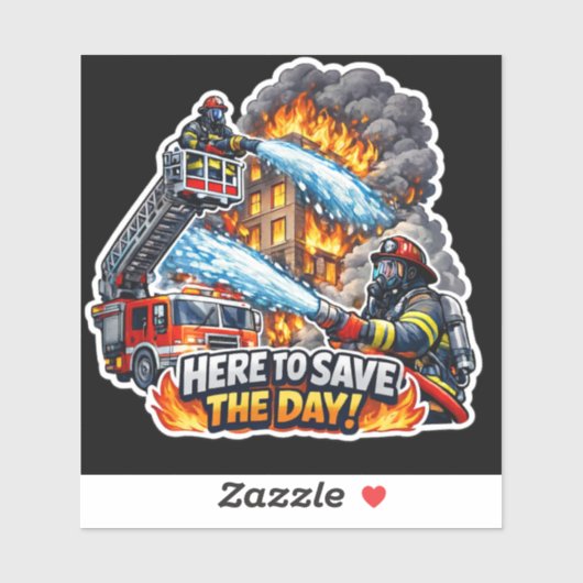 Brandweerman redt de dag-sticker sticker (Vel)