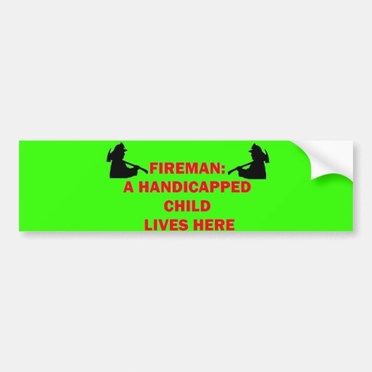 Brandweerman redt gehandicapte kind bumpersticker (Voorkant)