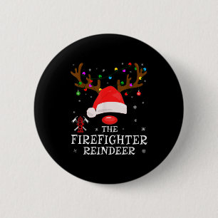 Brandweerman Rendier Familie Bijpassende Kerst Pjs Ronde Button 5,7 Cm