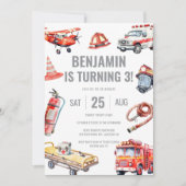 Brandweerman Rescue Thema Jongens 3e Verjaardagsfe Kaart (Voorkant)