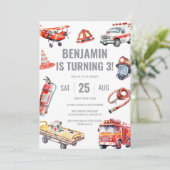 Brandweerman Rescue Thema Jongens 3e Verjaardagsfe Kaart (Staand voorkant)