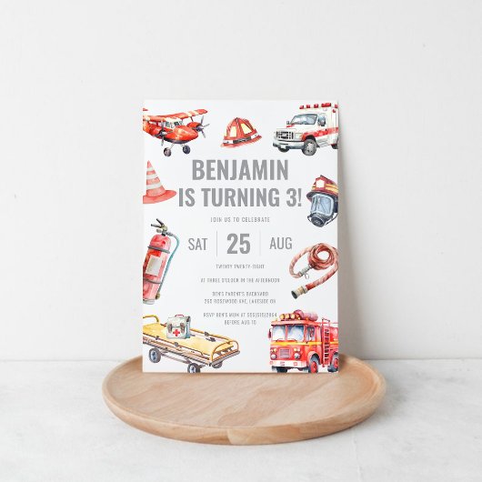 Brandweerman Rescue Thema Jongens 3e Verjaardagsfe Kaart