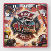 Brandweerman Rescue Truck Hero Vierkante Klok (Voorkant)