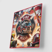 Brandweerman Rescue Truck Hero Vierkante Klok (Hoek)