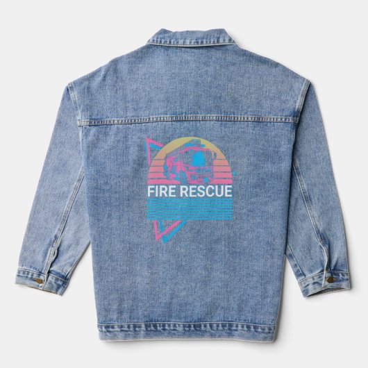 Brandweerman Retro Fire Rescue Denim Jacket (Achterkant)