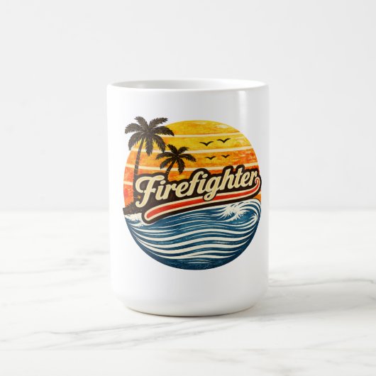 Brandweerman Retro Zonsondergang Design Koffiemok (Center)