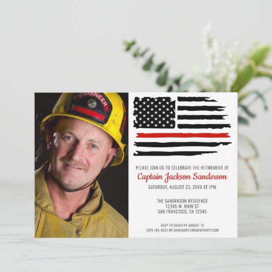 Brandweerman rode lijn brandweerman foto pensioen kaart (Staand voorkant)