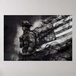Brandweerman Rookinkt Amerikaanse Vlag Tribuut Poster