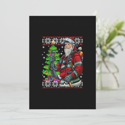 Brandweerman Santa Claus Fireman Costume Ugly Feestdagenkaart (Staand voorkant)