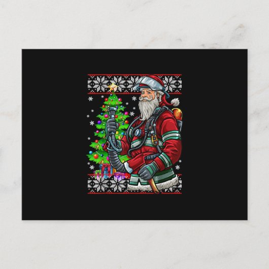 Brandweerman Santa Claus Fireman Costume Ugly Feestdagenkaart (Voorkant)
