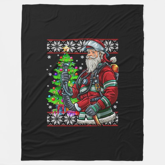 Brandweerman Santa Claus Fireman Costume Ugly Fleece Deken (Voorkant)