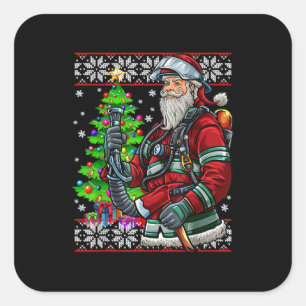 Brandweerman Santa Claus Fireman Costume Ugly Vierkante Sticker